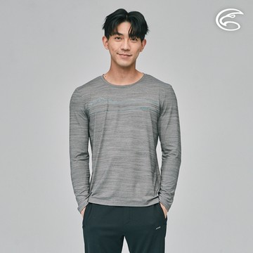 ADISI 男彈性棉感排汗長袖圖T AL2221061 (S-2XL) 深灰