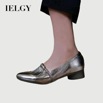 IELGY 法式複古尖頭高跟鞋女式低跟皮鞋