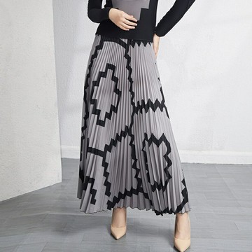 現貨+預購 三宅風皺褶衣服套裝女長袖上衣長裙摺衣彈力女裝顯瘦折衣大碼-印花女裝74ff22【獨家進口】【米蘭精品】