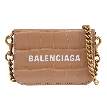 BALENCIAGA 巴黎世家 618145 燙印LOGO鱷魚壓紋可斜背零錢短夾.褐色