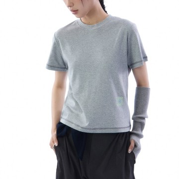 撞色蘇線圓領正肩純棉短袖 T 恤短款合身印花女裝 TEE