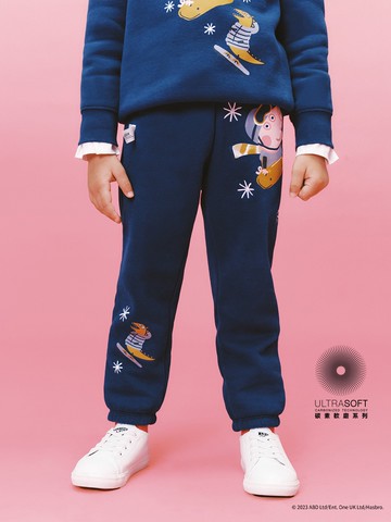 男幼童裝 Gap x 佩佩豬聯名 Logo印花刷毛束口鬆緊棉褲-藍色