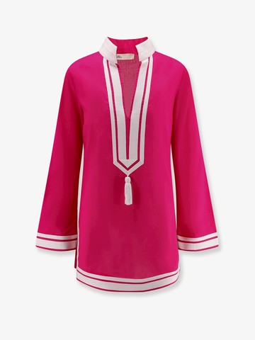 Cotton short dress with contrasting profiles - TORY BURCH - gender_Woman