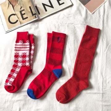 紅色襪子女本命年必入格紋中長筒襪韓版日系學院風小腿堆堆襪長襪