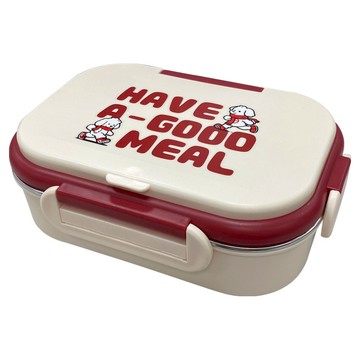 日系316不鏽鋼保溫便當盒 動物款 2格 附餐具 + 保溫袋  1套  紅狗 米色 + 紅色