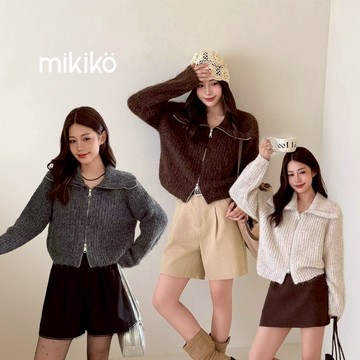 美木子｜ 針織外套 毛衣外套｜翻領雙拉鏈毛衣外套 3色【O10288】立領 可兩穿 8%羊毛 翻領毛衣 短版毛衣