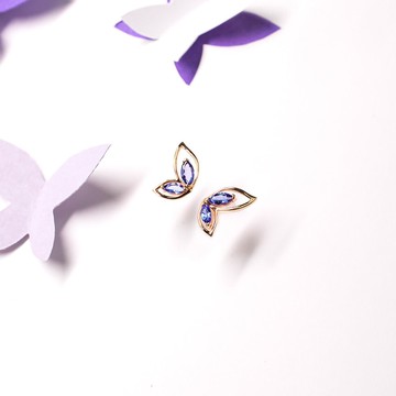 【PurpleMay Jewellery】純18K金坦桑石蝴蝶耳釘 - E051