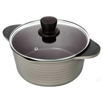 THERMOS 膳魔師 TFP系列 巧易不沾鍋 雙耳附蓋壓鑄湯鍋 24cm  霧灰綠  1個