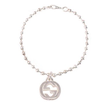GUCCI 479226 Interlocking G 標誌吊墜圓珠925純銀手鍊.銀