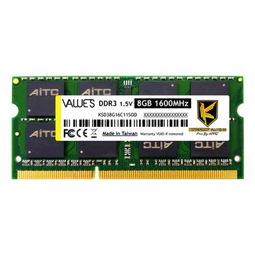 AITC 艾格 Value S DDR3L 8GB 1600 SODIMM 筆記型記憶體  1.35V  終身保固  1個