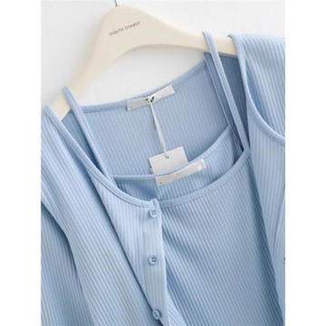 夏季冰絲針織開衫加吊帶兩件套上衣女薄款披肩罩衫配裙子外搭外套