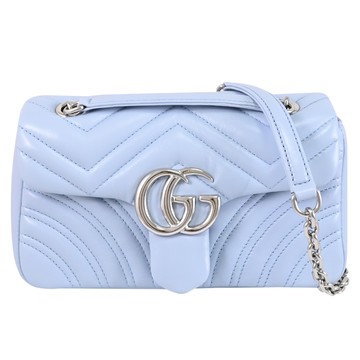 GUCCI 837280 GG Marmont 絎縫皮革翻蓋肩背/斜背包.天藍