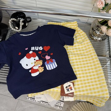 Mimo⭐兒童夏季圓領卡通kt貓短袖純棉寬鬆女寶T恤韓範小童上衣