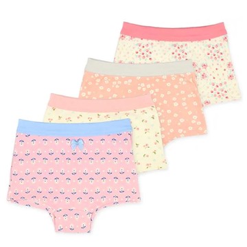 日本西松屋 - 純棉女孩內褲(4件組)-滿版花朵-粉黃橘