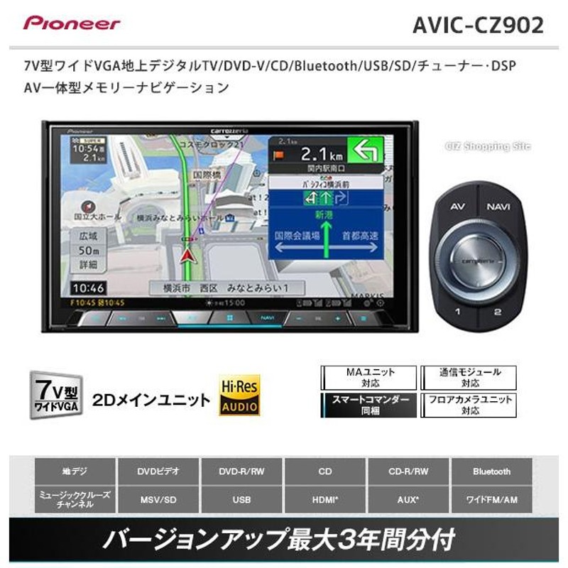 パイオニア AVIC-CZ902カロッツェリア 7V型カラーブラック