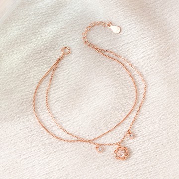 [RS自訂]浪漫花語立體玫瑰鋯石純銀手鍊【VRS184】-玫瑰金