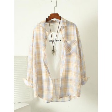 防曬夏季新款上衣設計感小眾外套格子襯衫襯衣罩衫女薄款空調衫