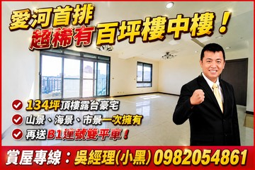 愛河首排百坪樓中樓露台豪宅！山海市景B1連號雙平車｜高雄市前金區市中一路