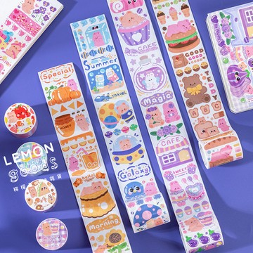 🍋檸檬青🍋新款現貨特價售完無補多彩糖盒系列4款5cm*3m自帶離型紙特油卡通和紙膠帶貼紙手帳裝飾素材