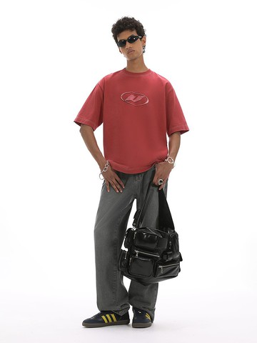 Unvesno (UN) 重工280克洗水做舊撞色基礎斑駁印花短袖 SWS-1694