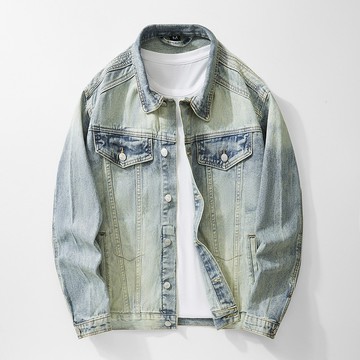 夾克 外套 牛仔外套 飛行夾克外套 美式水洗做舊牛仔外套男秋冬新款高街vibe潮牌工裝翻領夾克