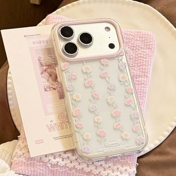溫柔閃粉適用蘋果17手機殼iphone16透明花簾13防摔15小清新14軟套
