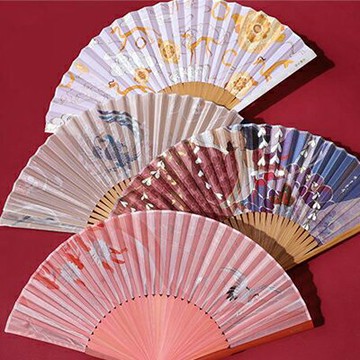 【花舞盛唐絹面摺扇-多款可選-1款/組】陝歷博文創古風藝術裝飾扇子頭青竹扇骨 90303