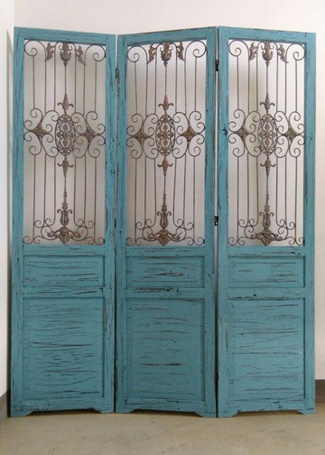 定制            花園家居裝飾隔斷 歐式復古做舊鐵藝屏風 折? 園藝雜貨1入