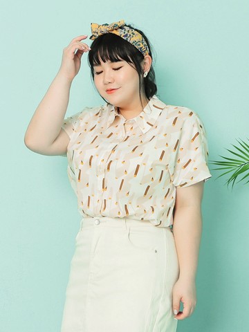 高含棉滿版清新幾何印花襯衫/上衣