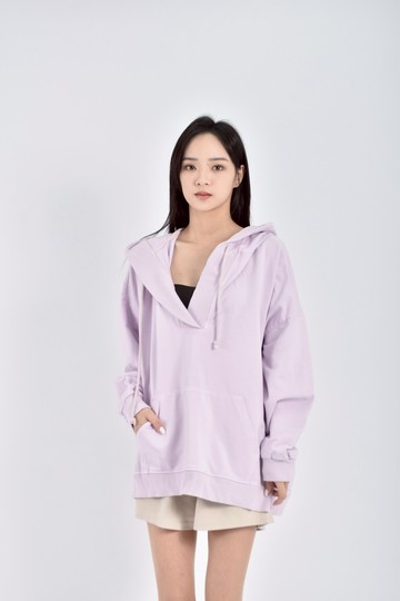 (F) wiya質感棉質義大利製連帽紫色長袖上衣
