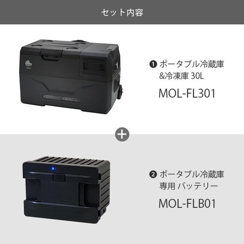 M.O.L ポータブル冷蔵庫＆冷凍庫 MOL-FL301＋バッテリーセット [MOL 保冷庫 冷凍冷蔵庫 車載 クーラーボックス キャンプ  アウトドア] | LINEブランドカタログ