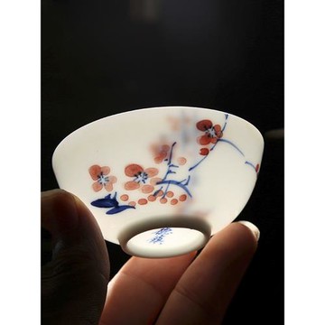 景德鎮品茗杯手繪薄胎茶杯主人杯單杯青花瓷個人陶瓷功夫小茶碗杯