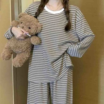 🌟小企鵝簡約可愛睡衣女款春秋季圓點長袖長褲套裝夏天可外穿學生女睡衣
