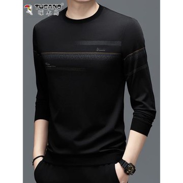 啄木鳥男士衛衣春秋新款薄款絲光棉長袖T恤印花休閑上衣服潮流