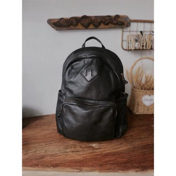 日系男生軟皮經典雙肩包復古馬皮做舊電腦包休閑百搭學生書包新款