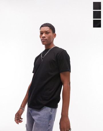 Topman 3 pack classic fit t-shirt in black