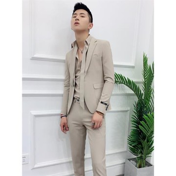 西服套裝男高級感網紅西裝三件套男英倫修身潮流痞帥西服休閑結婚