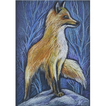 狐狸肖像油畫原畫動物原畫冬季森林