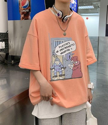 FINDSENSE X  男女 日系復古森系學生T恤百搭洋氣圓領短袖寬鬆T恤