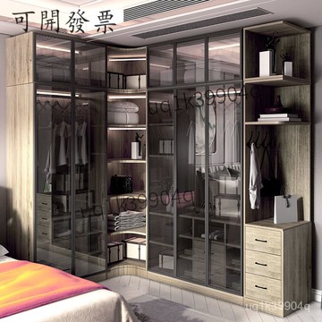 【可上門組裝  免運】櫃子衣櫃現代簡約臥室轉角輕奢衣帽間定製闆式鋼化玻璃衣櫥小戶型 4OOC
