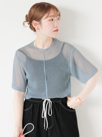 透明感中線抓摺圓領上衣(FF46L1C1280) - ehka sopo