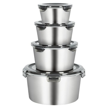 韓式密封保鮮碗4件組 不鏽鋼保鮮盒  4個容器及相配的蓋子  1組