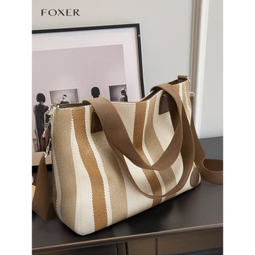 金狐貍大容量托特包包女2025新款爆款時尚通勤單肩帆布包撞色學生