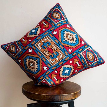 喀什米爾 羊毛編織 圖騰抱枕套－繽紛粉藍