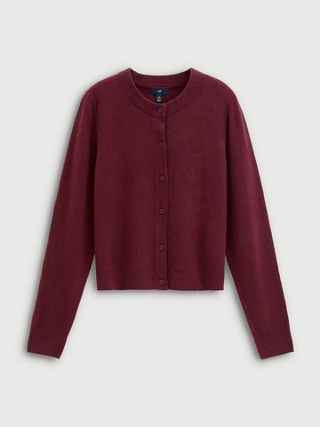 女裝 Logo刺繡圓領針織外套 CashSoft系列-暗紅色