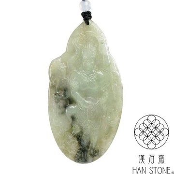 【漢石齋】天然翡翠A貨 三太子哪吒玉佩吊墜 細糯種黃翡帶山水墨翠(39*76*6mm)
