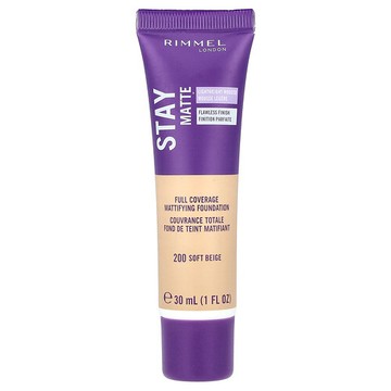 Rimmel London, Stay Matte 液體慕斯粉底，200 軟米色，1 液量盎司(30 毫升)
