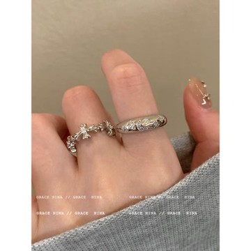 冷淡風~銀色鋯石十字架戒指女小眾設計ins輕奢食指戒個性情侶對戒