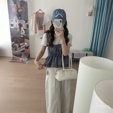 荷葉花邊格紋背心 有彈性 肩可調 疊穿 背心 女生 女裝 FW美衣 M2721