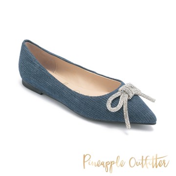 Pineapple Outfitter-FREJ 閃亮滿鑽蝴蝶尖頭低跟鞋-深藍色